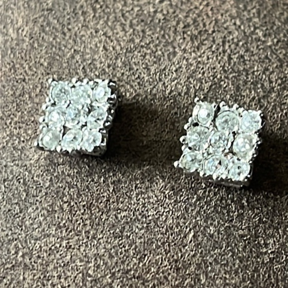 Vintage square rhinestone clip on earrings